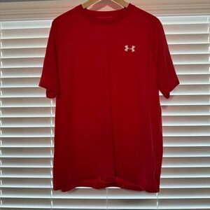 Under Armour Mens L Red Short Sleeve Tech Tee T-Shirt Loose Fit Heat Gear